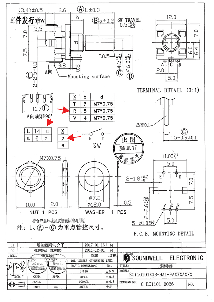 ec11型編碼器帶開(kāi)關(guān)規(guī)格書(shū)